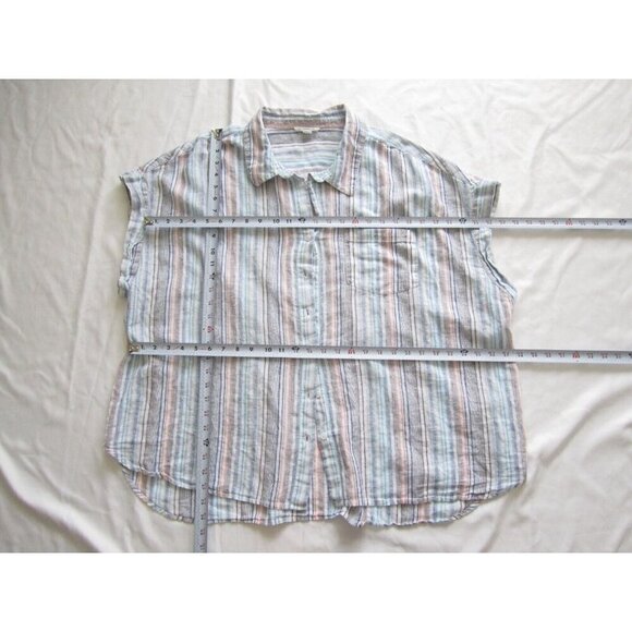Women's Beach Lunch Lounge Linen Blend Stripe Short Sleeve Shirt Sz 3X (WB269) - Picture 4 of 7